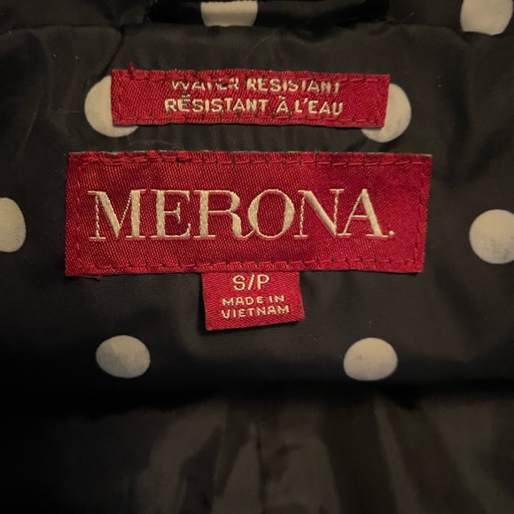 Merona Peacoat Raincoat dark navy blue w/white polka dots size S - Picture 8 of 9